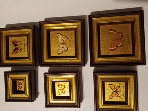 Set 6 quadretti con farfalle su foglia d'oro